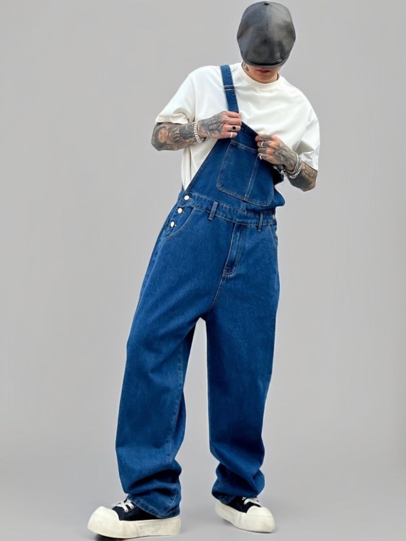 Men's Denim Pants, Blue Patchwork Long Pants, New Spring\u002FSummer Washed Comfortable Versatile Denim Trousers, Fashion Solid Color Straight Leg Loose American Overalls Workwear Denim - Image 3