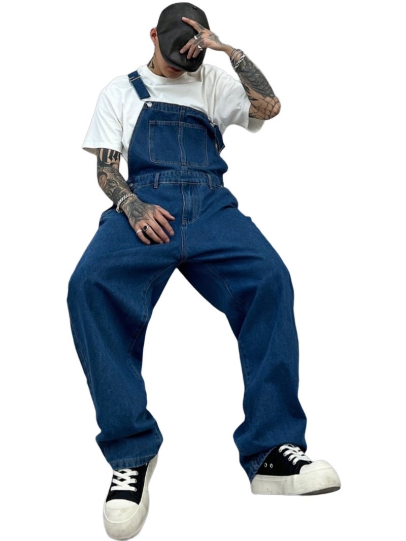Men's Denim Pants, Blue Patchwork Long Pants, New Spring\u002FSummer Washed Comfortable Versatile Denim Trousers, Fashion Solid Color Straight Leg Loose American Overalls Workwear Denim - Image 1