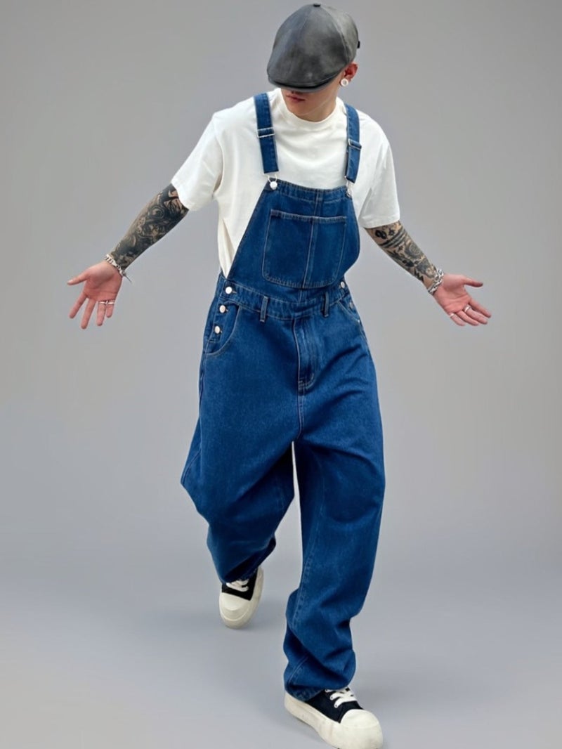 Men's Denim Pants, Blue Patchwork Long Pants, New Spring\u002FSummer Washed Comfortable Versatile Denim Trousers, Fashion Solid Color Straight Leg Loose American Overalls Workwear Denim - Image 2