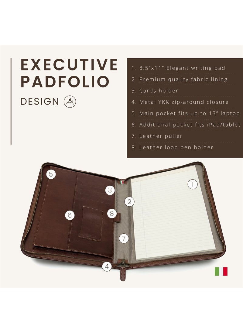 Maruse Premium Maruse Leather Portfolio Padfolio - Executive Folio for Men and Women with Zipper, Folio Document Organizer, Laptop Sleeve, iPad Case and Folder - Made in Italy, Black  - Image 3