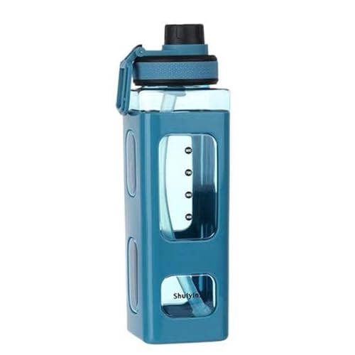TU4 Enterprise® Large Kawaii Water Bottle With Straw And 3D Stickers Cute Aesthetic Bottle Kawaii Milk Bottle Tea Cup Juice Shaker Portable Silicone water bottles 700ml(Pack of 1) (Blue) - Image 2