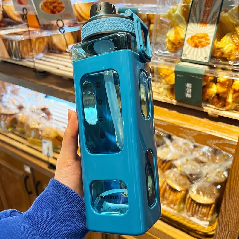 TU4 Enterprise® Large Kawaii Water Bottle With Straw And 3D Stickers Cute Aesthetic Bottle Kawaii Milk Bottle Tea Cup Juice Shaker Portable Silicone water bottles 700ml(Pack of 1) (Blue) - Image 5