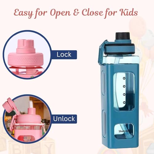 TU4 Enterprise® Large Kawaii Water Bottle With Straw And 3D Stickers Cute Aesthetic Bottle Kawaii Milk Bottle Tea Cup Juice Shaker Portable Silicone water bottles 700ml(Pack of 1) (Blue) - Image 3
