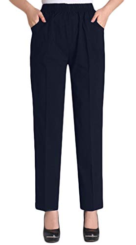 Soojun Womens Summer Elastic Waist Comfy Stretch Pull On Pants Navy Medium