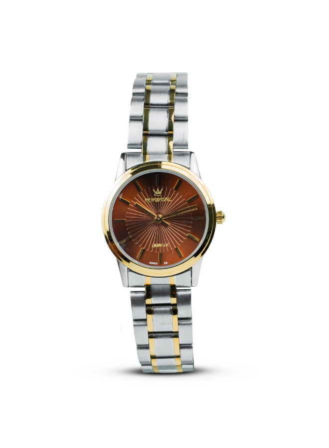 IMPERIAL Men's 2 Tone Silver & Rose Gold Stainless Steel Watch, Brown Dial, Y121 Movement, Butterfly Clasp, 3ATM Watch for Men | IMP.GD6638L4469 - Image 1
