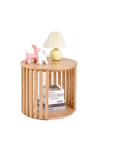 Ella Round End Table Multi Functional Living Room Table Space Saving Side Table Furniture For Home Bedroom L 50 x W 50 x H 45 cm Ash Veneer / Natural