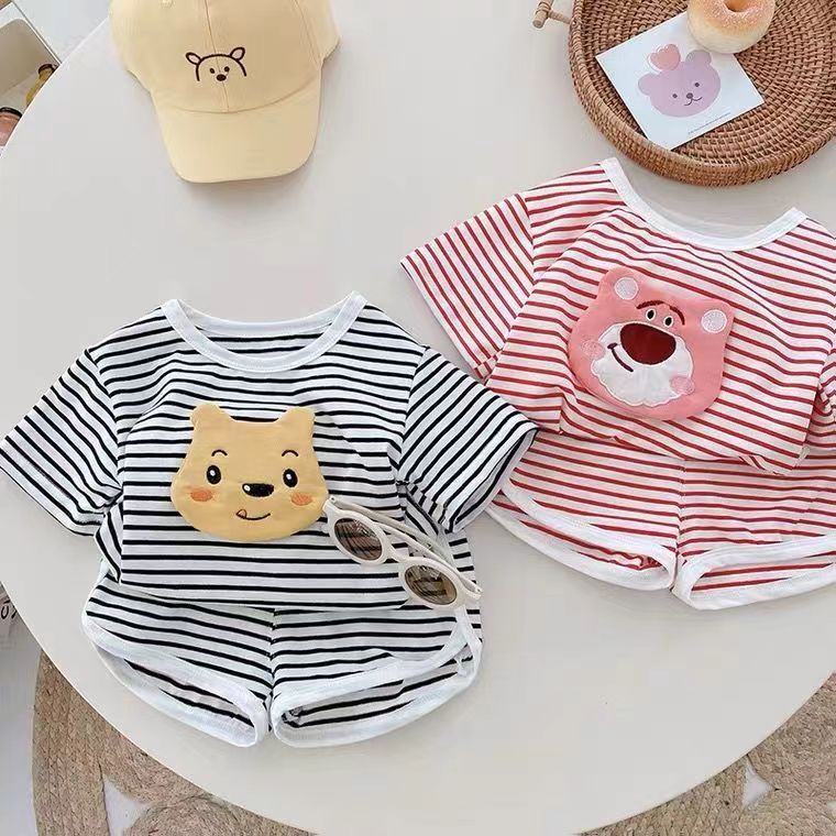 Ice Silk Striped Babys suit Wide Pine Summer Wear Casual Childrens Pajamas for Boys and Girls Cold Home Clothes Air-conditioning Clothes red stripe  - Image 4