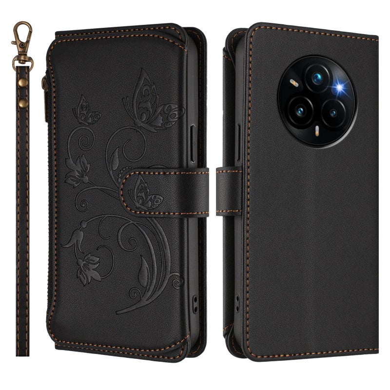 erorex For Realme 14 Pro+ 5G Global    Multi-card Zipper Wallet Leather Phone Case(Black) - Image 2