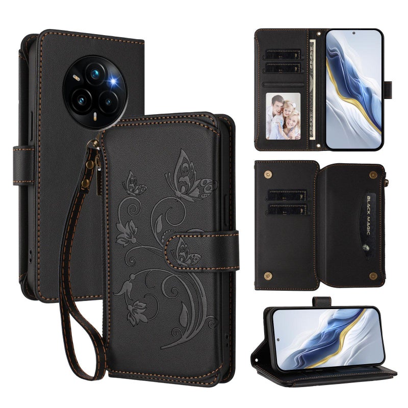 erorex For Realme 14 Pro+ 5G Global    Multi-card Zipper Wallet Leather Phone Case(Black) - Image 1