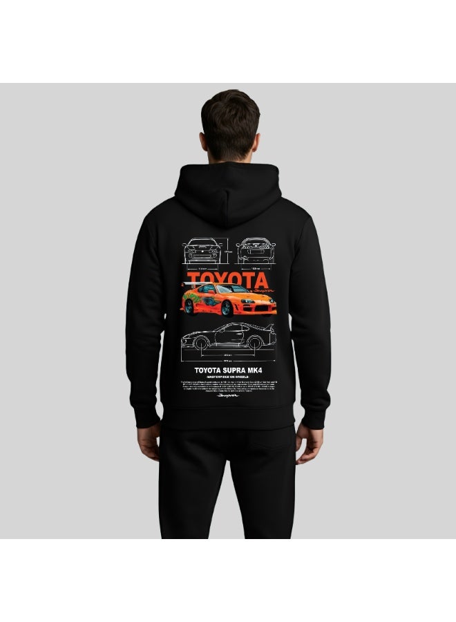 Khamsify Men's Premium Supra MK4 Edition Graphic Hoodie - Iconic Japanese Sports Car Inspired Pullover for Automotive Enthusiasts - Image 2