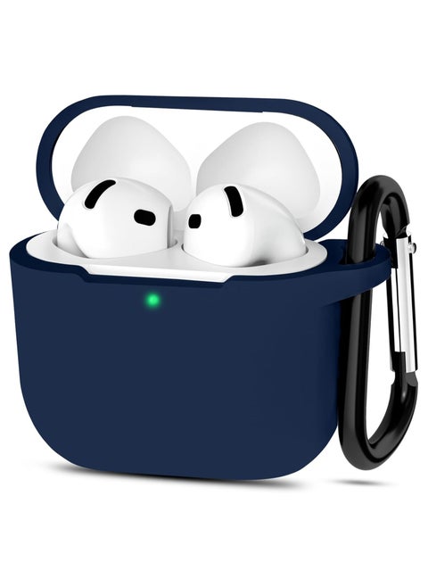 Compatible with AirPods 4 Case Cover, Protective Silicone Skin Accessories with Keychain for Women Men for Apple AirPods 4th Generation Case(2024), Front LED Visible，Midnight Blue