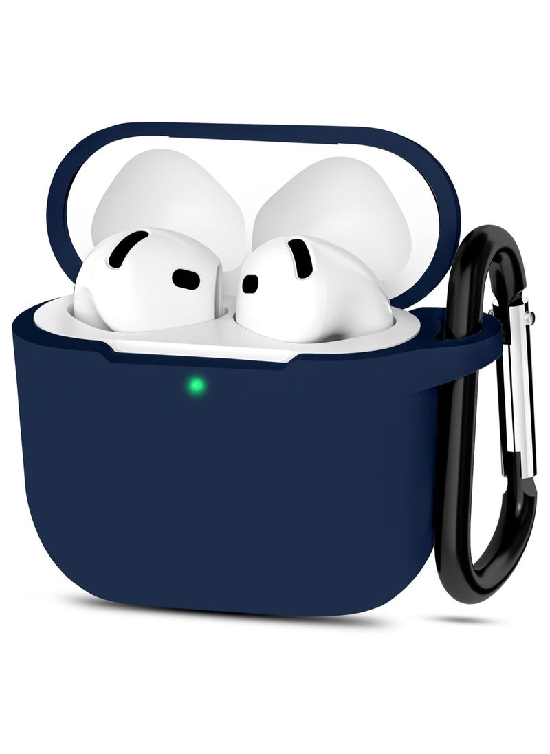Compatible with AirPods 4 Case Cover, Protective Silicone Skin Accessories with Keychain for Women Men for Apple AirPods 4th Generation Case(2024), Front LED Visible，Midnight Blue