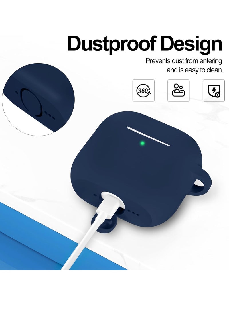 Compatible with AirPods 4 Case Cover, Protective Silicone Skin Accessories with Keychain for Women Men for Apple AirPods 4th Generation Case(2024), Front LED Visible，Midnight Blue