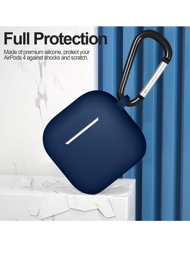 Compatible with AirPods 4 Case Cover, Protective Silicone Skin Accessories with Keychain for Women Men for Apple AirPods 4th Generation Case(2024), Front LED Visible，Midnight Blue