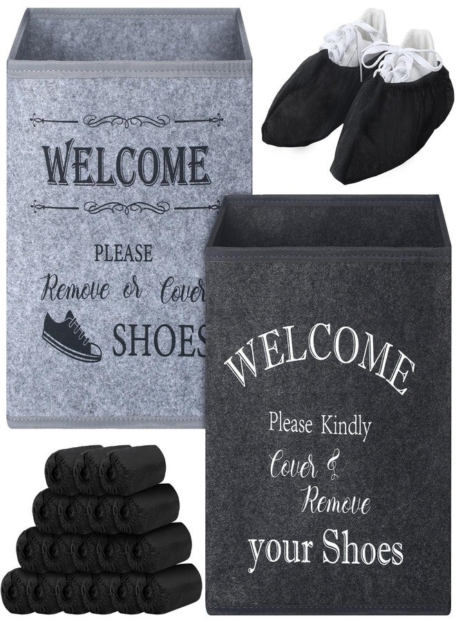 Yiyiring 2 Shoe Cover Box Dispenser with 200 Pcs Disposable Shoe Covers, Please Cover or Remove Your Shoes and Used Covers, Indoor Foldable Storage Bin for Open House Supplies Real Estate Agent Supplies(Black) - Image 1