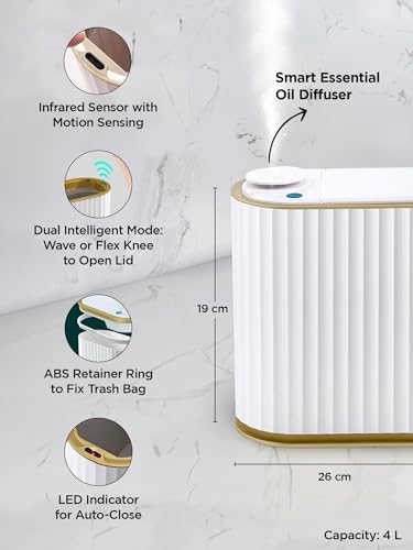 UMAI 4L Steel Dustbin with Lid For Kitchen, Bathroom, Office | 19cm Automatic Smart Sensor | Hands Free Access | Garbage Bin - White - Image 2