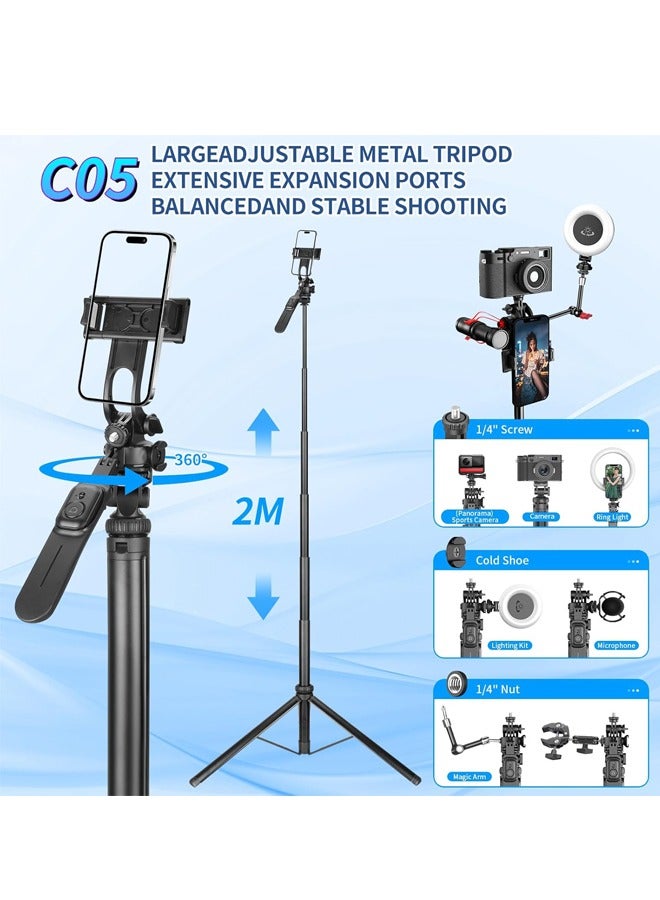 PADOM Padom 80" Phone Tripod, Tripod for iPhone & Selfie Stick Tripod Stand with Remote,Extendable All-in-1 360° Rotating Portable Travel Phone Tripod Stand for iPhone, Cell Phone, Android, Camera,GoPro  - Image 4