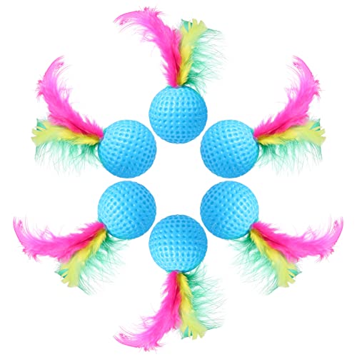 balacoo Cat Feather Ball Toys Interactive Golf Balls Assorted Kitten Squeaky Chasing Toy Pack of 24 (Random Color) - Image 1