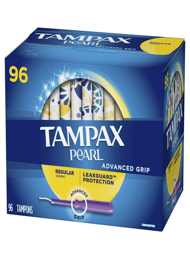 TAMPAX Pearl Advanced Grip Plastic Tampons Regular Unscented, 96 Count - Image 1