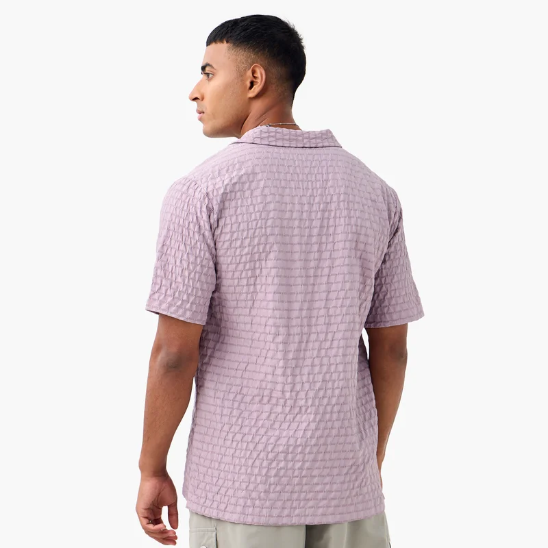 Splash FAV Regular Fit Dobby Textured Shirt with Camp Collar and Short Sleeves