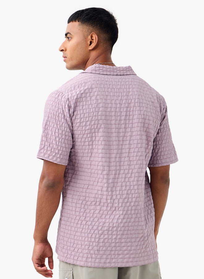 Splash FAV Regular Fit Dobby Textured Shirt with Camp Collar and Short Sleeves - Image 3