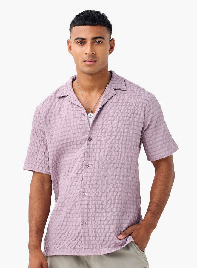 Splash FAV Regular Fit Dobby Textured Shirt with Camp Collar and Short Sleeves - Image 1