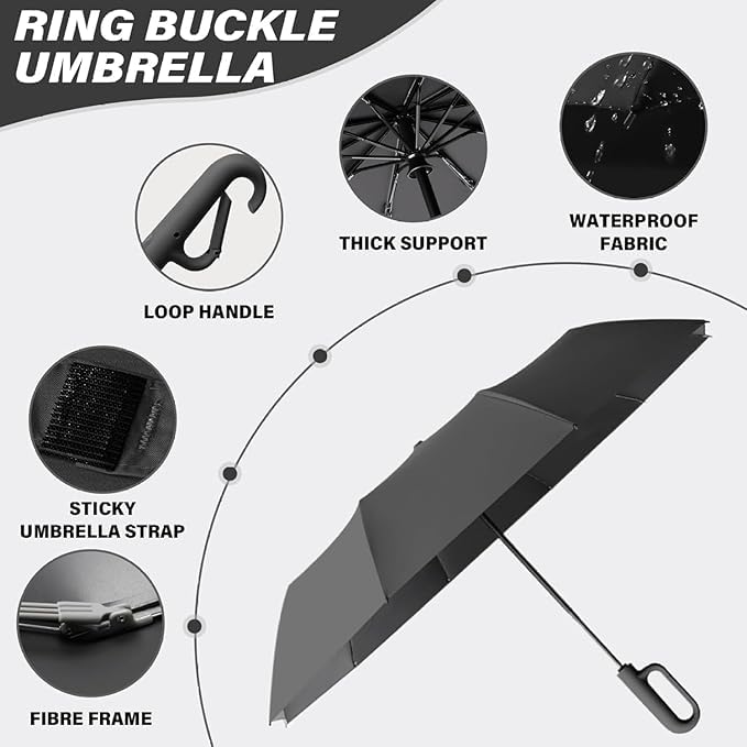 PRANIJ 3-Fold Compact Travel Golf Umbrella with Carabiner Handle | Auto Open-Close 10 Dual Rib Windproof Design | UV Protection Portable Umbrella for Rain/Sun for Car, Travel, Outdoor - Image 1