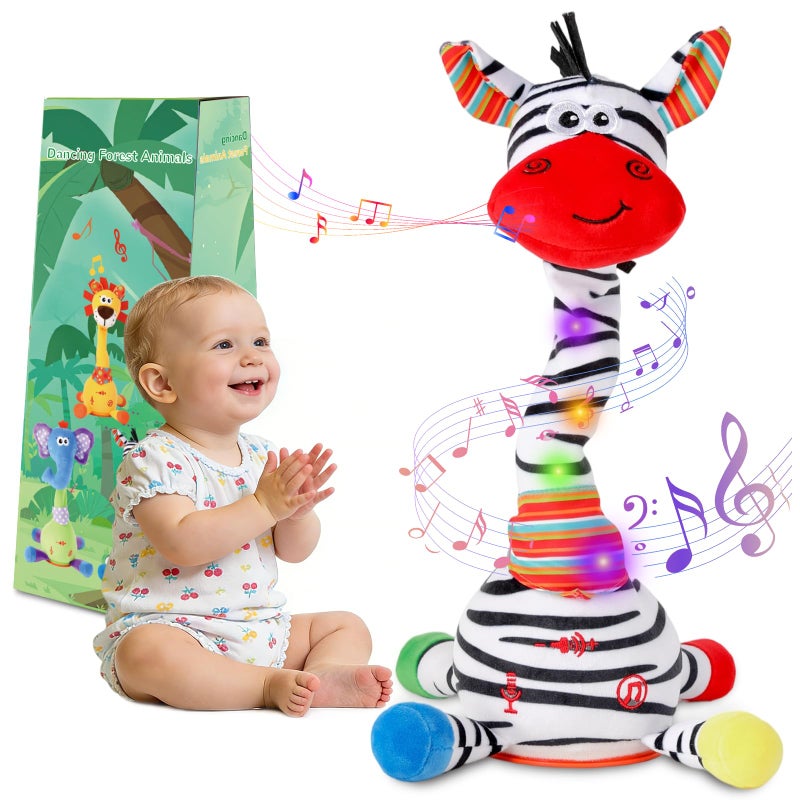 LLUKEME Dancing Talking Zebra Toy Stuffed Animal Baby Toy Repeating What You Say Easter Toys for Kids Glowing Musical Electronic Zebra with Striped Plush Gifts for Toddlers 13 Years Old - Image 3