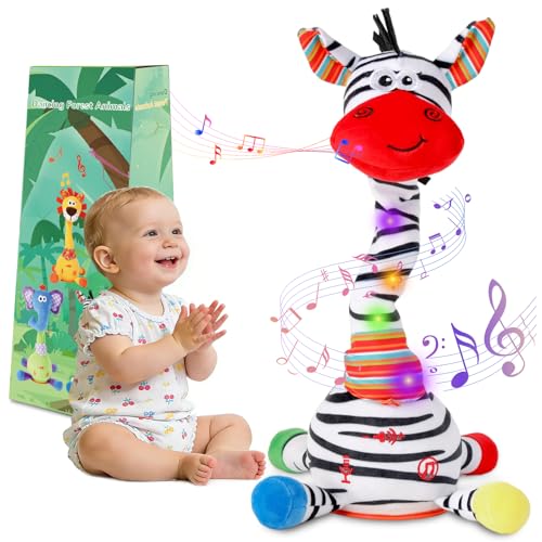 LLUKEME Dancing Talking Zebra Toy Stuffed Animal Baby Toy Repeating What You Say Easter Toys for Kids Glowing Musical Electronic Zebra with Striped Plush Gifts for Toddlers 13 Years Old - Image 1