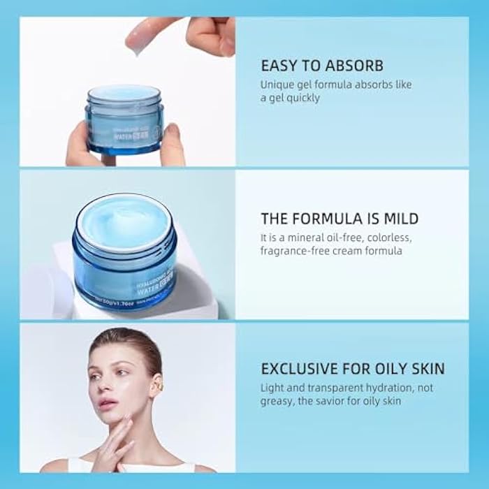 SHEEPFLY Hydro Boost Hyaluronic Acid Moisturizing Water Gel, Face Moisturizer for Oil Skin, Lightweight and Long lasting Moisturizer-1.76Oz (blue) - Image 3
