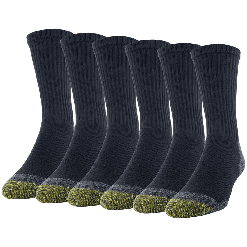 GOLDTOE Men's 656S Cotton Crew Athletic Socks, Multipairs, Black/Grey Work (6-Pairs), Large - Image 1