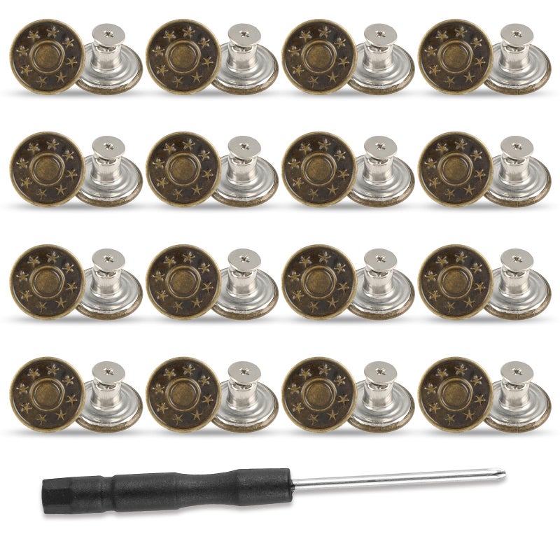 Amaxiu 16 PCS Jeans Buttons 20mm No Sew Jean Button Replacement for Loose Jeans Trousers Buttons Accessories for Pants Reusable Adjustable Metal Button Tightener20mm