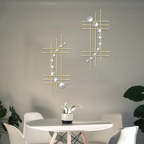 ZEXUIRU 2 Pack Gold Abstrac Wall Decor – Metal Crystal Wall Art with Sparkling Rhinestones, 16.5’’/24 Inch Wall Hanging Set for Living Room Bedroom Bathroom – Modern Bling Home Decorations - Image 5