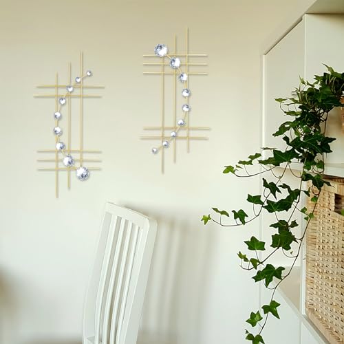 ZEXUIRU 2 Pack Gold Abstrac Wall Decor – Metal Crystal Wall Art with Sparkling Rhinestones, 16.5’’/24 Inch Wall Hanging Set for Living Room Bedroom Bathroom – Modern Bling Home Decorations - Image 2