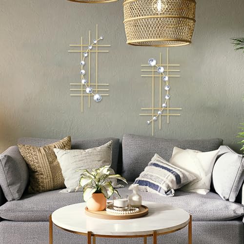 ZEXUIRU 2 Pack Gold Abstrac Wall Decor – Metal Crystal Wall Art with Sparkling Rhinestones, 16.5’’/24 Inch Wall Hanging Set for Living Room Bedroom Bathroom – Modern Bling Home Decorations - Image 3
