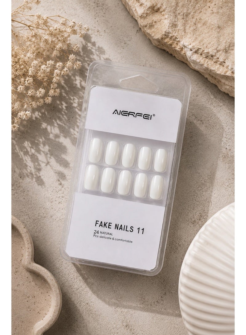 AIERFEI Premium Pure White Glossy Press On Nails – 24 Pcs Reusable Fake Nails Set for Women, Short Oval Full Cover Artificial Nails with Comfortable Fit for Daily Wear & Parties - Image 2