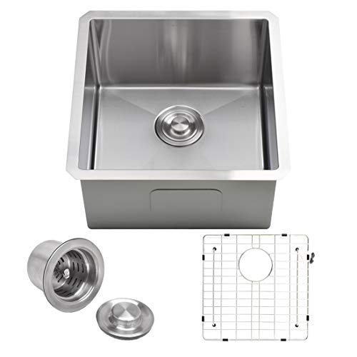 VADANIA Bar Prep Sink 18-inch, 18"x18"x10", Single Bowl, Undermount, 18 Gauge T304 Stainless Steel, Satin Finish, with Strainer & Bottom Grid, cUPC listed - Image 1