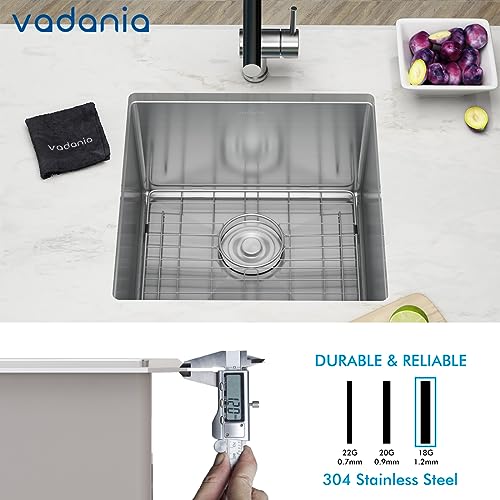 VADANIA Bar Prep Sink 18-inch, 18"x18"x10", Single Bowl, Undermount, 18 Gauge T304 Stainless Steel, Satin Finish, with Strainer & Bottom Grid, cUPC listed - Image 3