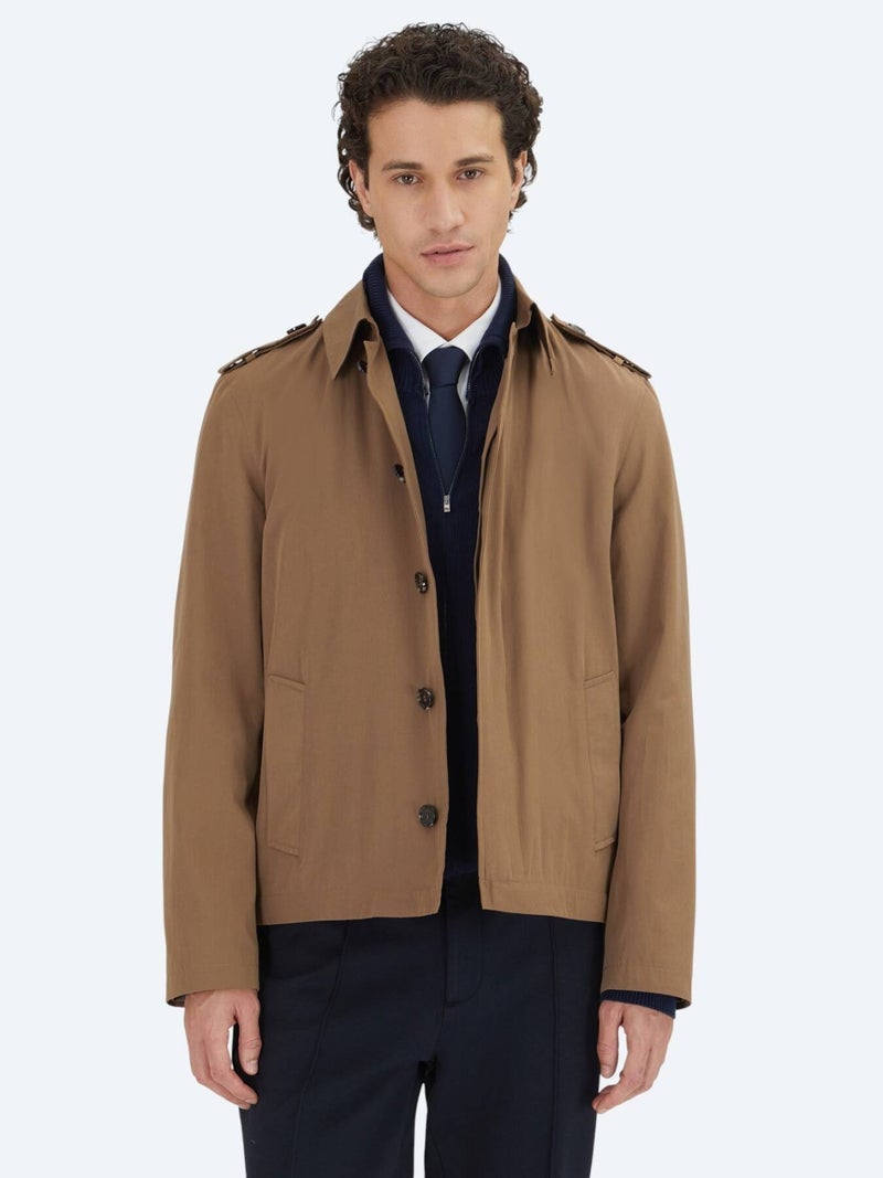 Kip Mink Regular Fit Shirt Collar Casual Weaving Rain Coat - Image 4