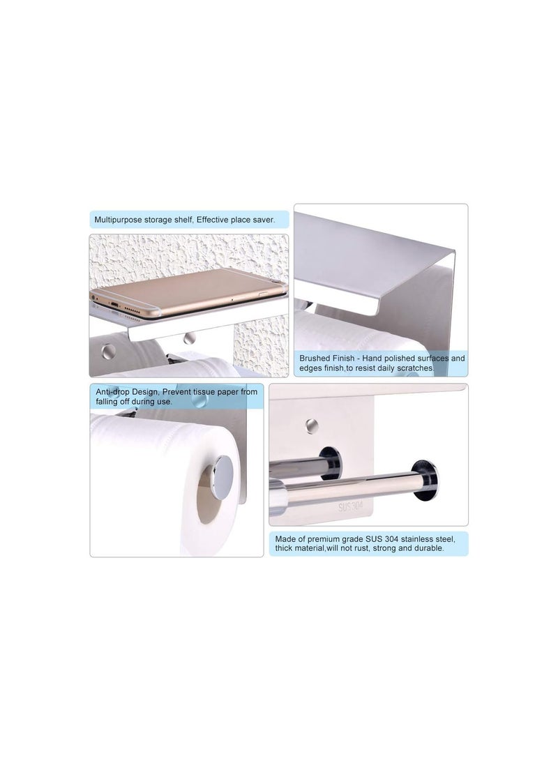 GGOOT Toilet Paper Holder, Wall Mounted SUS 304 Stainless Steel Tissue Paper Roll Holder Bathroom Lavatory Toilet Paper Dispenser for Bathroom Storage - Image 3