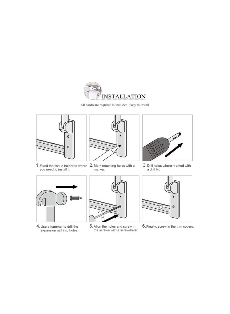 GGOOT Toilet Paper Holder, Wall Mounted SUS 304 Stainless Steel Tissue Paper Roll Holder Bathroom Lavatory Toilet Paper Dispenser for Bathroom Storage - Image 5