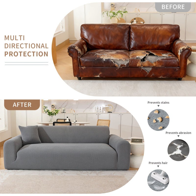 Khaki Outdoor Waterproof Four Seater Sofa Cover 235 300 Cm Adjustable Size Stretch Slipcover With Pillowcase Scratch Resistant For Home Living Room Armchair - Image 2