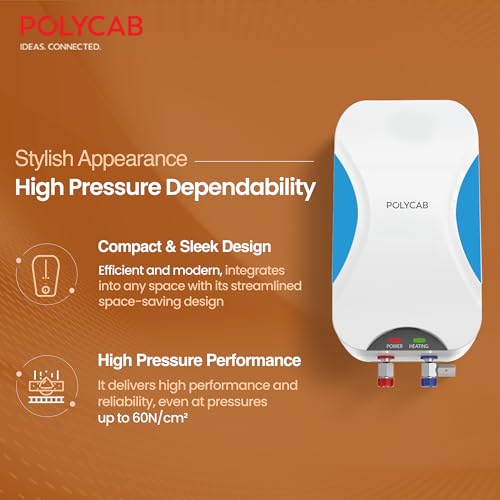 Polycab Intenso 3 litre, 3KW Electric Instant Geyser (Water Heater) For Home, Bathroom | Efficient Heating Element | Enhanced Safety Measures| 5 years tank & 2 years product warranty【White Blue】 - Image 3