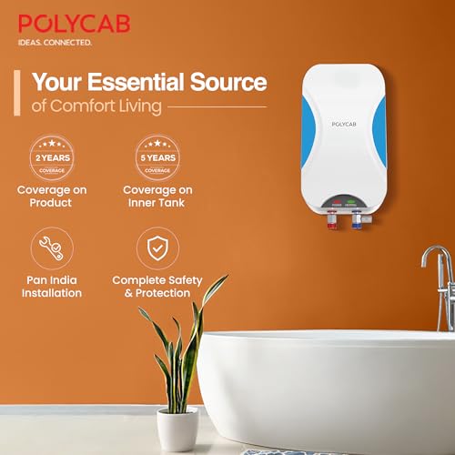 Polycab Intenso 3 litre, 3KW Electric Instant Geyser (Water Heater) For Home, Bathroom | Efficient Heating Element | Enhanced Safety Measures| 5 years tank & 2 years product warranty【White Blue】 - Image 5