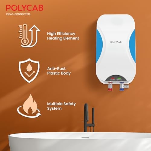 Polycab Intenso 3 litre, 3KW Electric Instant Geyser (Water Heater) For Home, Bathroom | Efficient Heating Element | Enhanced Safety Measures| 5 years tank & 2 years product warranty【White Blue】 - Image 4
