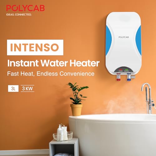 Polycab Intenso 3 litre, 3KW Electric Instant Geyser (Water Heater) For Home, Bathroom | Efficient Heating Element | Enhanced Safety Measures| 5 years tank & 2 years product warranty【White Blue】 - Image 2