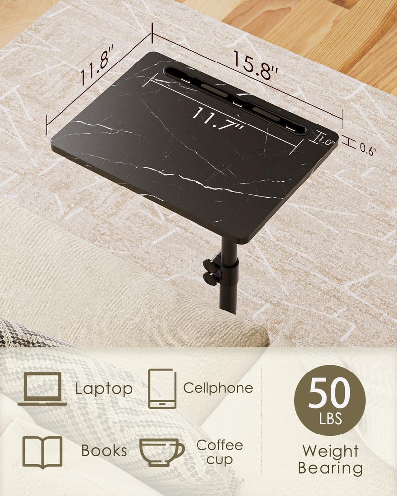 Masupu Sofa Arm Tray Table - 360Â° Swivel Height Adjustable End Table, Small Snack Side Table for Couch, C Shaped Table for Bed, Chair or TV Tray Table(Greige) - Image 4