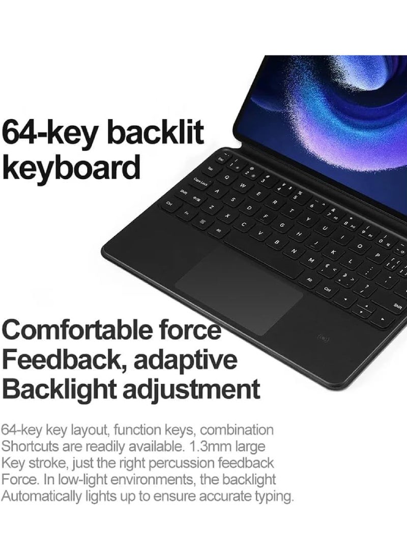 Rock Pow - Arabic English Magic Bluetooth Keyboard for Samsung Galaxy Tab S10+Plus 12.4 inch 2024/Tab S9 Plus 12.4 2023/S9 FE Plus 12.4 2023/S8 Plus 2022/ S7 FE 2021/ S7 Plus 2020 Case with Keyboard 12.4 inch Floating Cantilever Magnetic Stand Multi-Touch Trackpad Backlit S Pen Holder for 12.4inch S10+/S9FE+/S9+/S8+/S7FE+/S7+ - Image 1