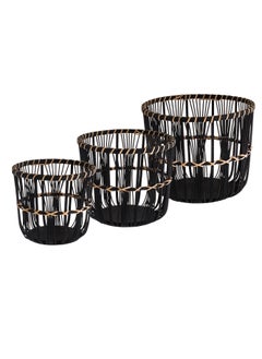 3-piece round wooden and bamboo tree stand set with an elegant and modern design