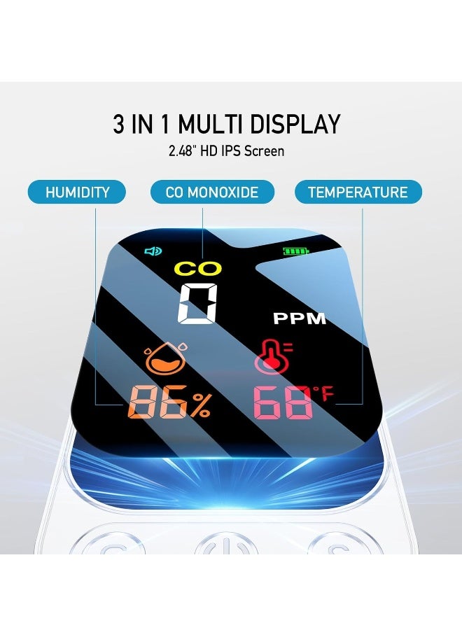 Carbon Monoxide Detector with Intelligent Alarm Function, 3-in-1 CO Detector Moisture/Temperature/Carbon Monoxide Concentration, Portable Rechargeable CO Warner for Household/Motorhome/Camping - Image 3